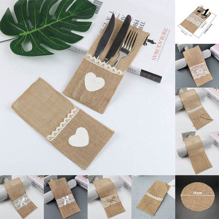 yizhuoliang-1ชิ้นผ้าพันคอลูกไม้-jute-wedding-tableware-pouch-ช้อนส้อมกระเป๋า-party-decor