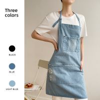 Black Blue Denim Simple Aprons Uniform Unisex Jeans Aprons Men Lady Chef Kitchen Cooking Apron Beauty Nails Cafe Uniform Aprons