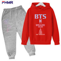 autumn New Korean Pop Band Print Childrens Hooded Suit Boys And Girls Sports Hoodies + Pants Fashion 2-piece Kids Clothing 14y