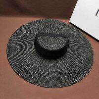 Handmade Black Natural Straw Hat for Men Women Bandage Ribbon Tie Wide Brim Sun Hat Derby Sun Protection Summer Beach Hat