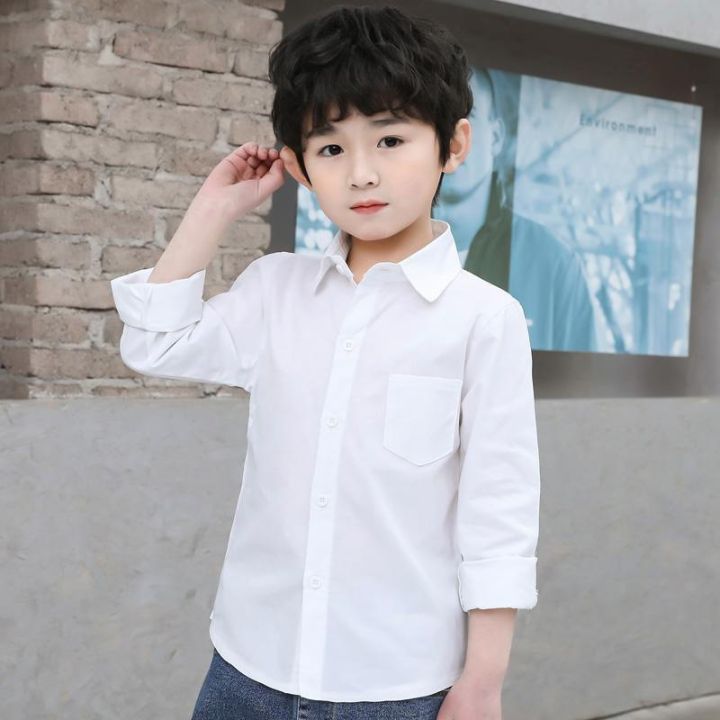 lovily-เสื้อเด็กชายสีขาวเสื้อเชิ้ตใหม่2022ฤดูใบไม้ผลิ-ขนาดกลางและใหญ่บางสีขาวเสื้อเชิ้ตผ้าฝ้ายบริสุทธิ์เด็กแขนยาวเด็ก