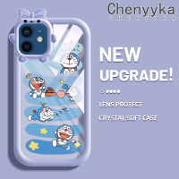 เคส Chenyyka สำหรับ iPhone 12 iPhone 12 Pro Max เคสการ์ตูนโดราเอมอนมอนมอนน้อยมอนสเตอร์ตัวน้อยโบว์น์ฟอร์มเคสนิ่มทนต่อการขัดถูเคสโทรศัพท์โปร่งใส TPU ซิลิกาเจลเลนส์กล้องถ่ายรูปฝาครอบป้องกัน