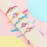 5Pack Cute Unicorn Donut Rainbow Bear Butterfly Charm Elastic Rope Bracelet for Girl Hairband Use Friendship BFF Gifts