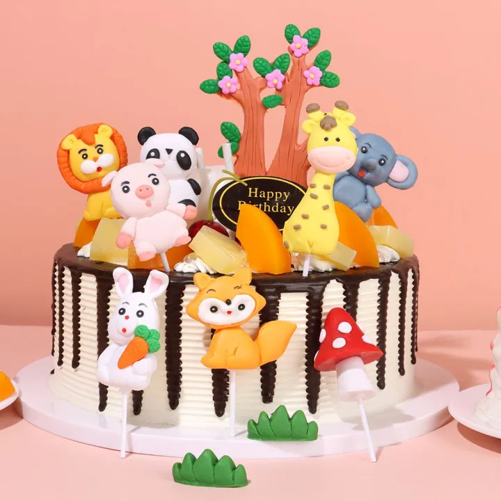 PERSE Fox Lion Panda Baby Showers Resin Zoo Animal Cake Toppers Safari  Jungle Cupcake Topper Picks 3D Cake Decoration | Lazada PH
