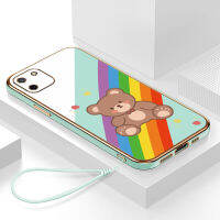 เคสrealme c11 กรอบสีทองชุบด้วยไฟฟ้า รวมทุกอย่าง ฝาหลัง วัสดุ TPU ป้องกันการหล่น ป้องกันการชนกัน กันน้ำ สายรัดข้อมือการ์ตูนน่ารัก เคสโทรศัพท์มือถือ