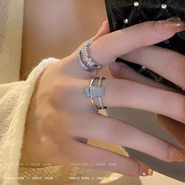 แหวนสองชั้นออกแบบผู้หญิงแหวนนิ้วชี้ปรับได้หรูหราเบาๆ-2023-แหวนอเนกประสงค์ระดับไฮเอนด์อินเทรนด์ใหม่