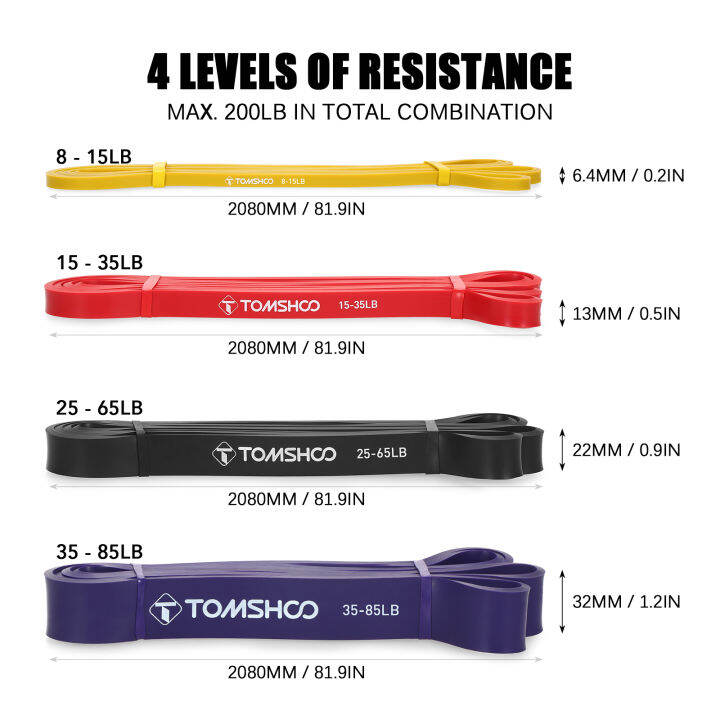 tomshoo-4pcs-pull-up-assist-bands-ชุดวงแหวนกันความต้านทาน-powerlifting-ออกกำลังกายยางยืดออกกำลังแบบแผ่นพร้อมกระเป๋าใส่โน๊ตบุ๊คแบบพกพา