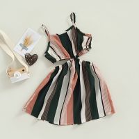 3-7Y Kids Girls Casual Dress Baby Summer Clothing Stripe Sleeveless Cutout A-line Dress Children Fashion Dresses  by Hs2023