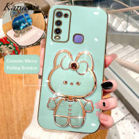 Kanavi เคสโทรศัพท์แฟชั่นสำหรับ VIVO Y50 Y30 Y30i 1935 1938 Y31 2021 Y51 2020เคสนิ่มเคลือบอิเล็คโทรเพลทหรูหราซิลิโคน Electroplated กระต่ายแต่งหน้าตัวยึดกระจก