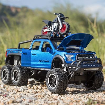 1:28 Ford Raptor F150 Alloy Diecast Car Model With With Sound Light Pull Back Car Toys For Children Xmas Gifts