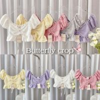 เสื้อครอปแขนตุ๊กตาโบว์หน้า✨ Butterfly Crop✨ดีเทลระบายชาย✨ป้ายG-rose