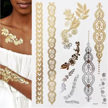 Temporary Boho Metallic Tattoos for Women Girls  Gold Silver Shimmer  Designs Jewelry Tattoos  80 Color Fake Waterproof Tattoo Stickers Henna  Body Paints Pattern 1  Walmartcom