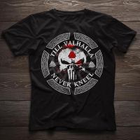 2023 NEWTill Valhalla ไม่เคยคุกเข่า Valknut Rune Viking Warriors Skull T-Shirt เสื้อยืดคอกลมแขนสั้นผ้าฝ้ายฤดูร้อนสำหรับผู้ชาย New S-3XL