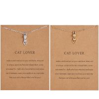 Cute Gold Color Cat Pendant Necklace Trendy Tiny Cat Pet Animal Short Chain Necklace Cat Lover Card Jewelry Birthday Gift