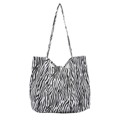 Zebra Stripe Canvas Shoulder Bag for Women 2021 New Fashion Boutique Oversize Leopard Handbag Tote High Quality Women Sample Bag
