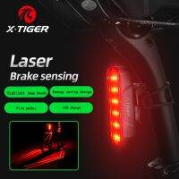 ♘□ X-Tiger Bike Light Bicycle Smart Tail Light Rechargeable LED Laser Cable Riding Tail Light with Brake Sensor Riding Accessories