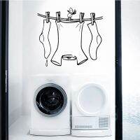 Laundry Room Decal Cute Clothes Line with Bird Vinyl Home Decor Laundry Washroom Bathroom Decals Laundry Shop Sign Stickers A993