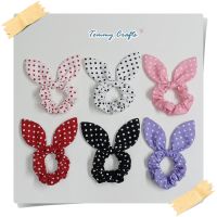 ยางรัดผมหูกระต่าย โดนัทรัดผม ผ้าคอตตอน ลายจุดกลาง  Bunny Ears cotton Hair  scrunchies