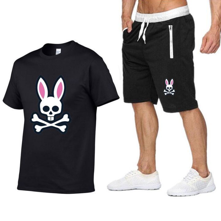 outdoor-sports-jogging-short-sleeved-suit-ghost-rabbit-print-cotton-mens-t-shirt-shorts-summer-casual-suit-women-t-shirt