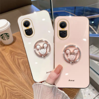 DKHORSING เคสมือถือชุบโลหะใหม่สำหรับ OPPO Reno 10 / 10 Pro / 10 Pro + การ์ตูนกล้องลายน่ารักป้องกันกล้อง Oppo Reno ปลอกอ่อน10 5G 2023กับผู้ถือแหวน RENO 10Pro Plus