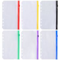 6 Pcs Colorful Zipper Bag File Bags 6-Holes Bills Holders Card Binder Multi-functional Folder Colored Clips Transparent