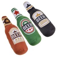 Dog Plush Toys Pet Printed Beer Bottle Shape Squeaky Toy Puppy Bite-Resistant Clean Teeth Chew Toy Pets Supplies Toys