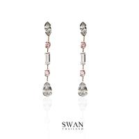 SWAN - Candy Pink Drop Earring ต่างหูเงินแท้ ต่างหูยาว ฝังเพชรคิวบิกเซอร์โคเนีย cubic zirconia