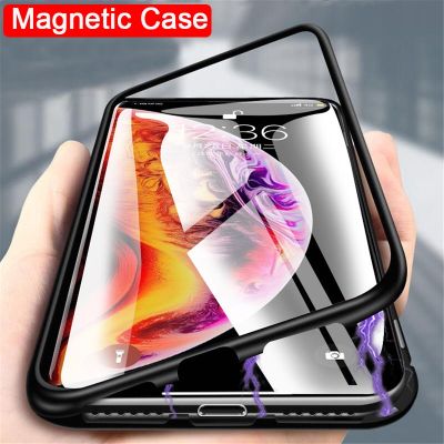 「Enjoy electronic」 Metal Magnetic Adsorption Case For iPhone 12 11 Pro XS Max X XR Back Tempered Glass Magnet Case For iPhone 6 6s 7 8 Plus SE 2020