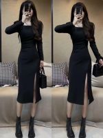 2023 new light ripe summer wind web celebrity woman brought hot style dress long sleeve package hip split black a-line skirt