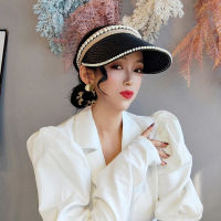 [hot]New 2021 Women Summer Sun Straw Visor Wide-brimmed Pearl Hat Beach Hat Adjustable UV Protection Female Cap Viseira Packable