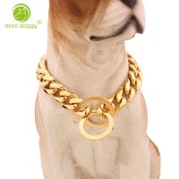 15mm Stainless Steel Dog Collar Gold Chain Luxury Designer Durable Training P Chain for Large Dogs Doberman Pitbull Rottweiler