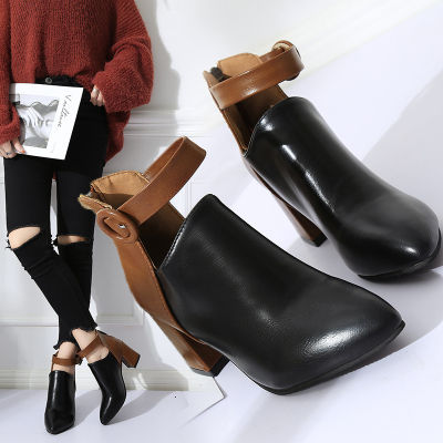 รองเท้าบูทซิปเชลซีสำหรับผู้หญิง,รองเท้าบูท2022รองเท้าบูทฤดูใบไม้ร่วง Sepatu Boot Pendek ส้นสูงปานกลาง