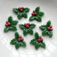 10pcs Resin Cute Christmas Holly Leaf Flat Back Cabochon Art Decoration Charm resin flatback 25x19mm