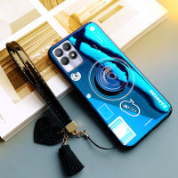 สำหรับ Realme เคส8i แฟชั่นสุดหรูสไตล์กล้องพรีเมี่ยม + ขาตั้ง + เคสคู่เด็กหญิงเด็กชายสายคล้องมือพู่ที่สวยงามเคสเคสซิลิโคนกันกระแทกโทรศัพท์แบบนิ่ม