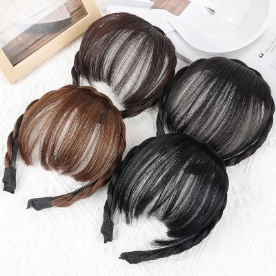 【YF】 Synthetic Fake Bangs Hair Neat Fringe Bands with Double Row Braids Headband Heat Resistant In Extensions Hairpieces