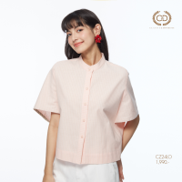 เสื้อผู้หญิง C&amp;D Blouse เสื้อเบลาส์ คอตั้ง เเขนกีโมโน ปักลายไข่ปลาสีชมพู Minimal Pink (CZ24LO)