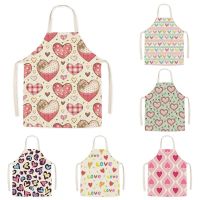 Cartoon Love Linen Work Apron Element Printed Heart Pattern Adult Parent-Child Sleeveless Waist Housework Apron Apron Kitchen