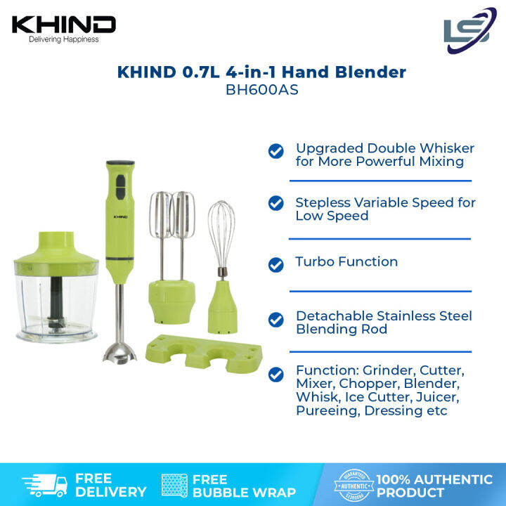 KHIND 0.7L 4in1 Hand Blender BH600AS Stepless Variable Speed Turbo Function Detachable