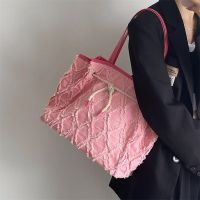 [COD] Large-capacity diamond drawstring tote bag womens 2022 new pink commuter student shoulder