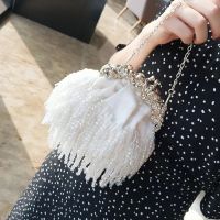 【YD】 Womens white Wedding Clutch Purse Exquisite beading Tassel Evening Luxury Designer Handbag chain shoulder bags B364