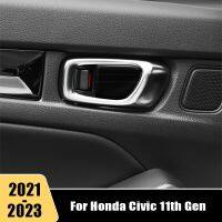 ““:{》} สำหรับ11Th Honda Civic Gen 2021 2022 2023สแตนเลสชามจับประตูรถยนต์ขอบสติกเกอร์ปิดอุปกรณ์ตกแต่งภายในรถยนต์อัตโนมัติ