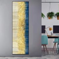Large Abstract Golden Canvas Poster Blue Landscape Wall Art Painting Living Room Wall Hanging Modern Art Print Painted