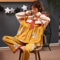 Pajama Sets 2 Piece Set Women Winter New Cute Cotton Nightwear Princess Style Bows Casual Loose Kawaii Plus Size Pyjama Femme