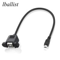 lballist 30cm USB Mini 5Pin Male to Type B Female Printer Extension Cable With Panel Mount Screw Hole