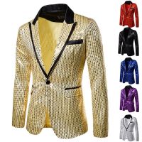 ZZOOI Mens Host Emcee Studio Jacket Coats Men Blazer Suit Man Clothes Fashion Gold Sequins Blazers for Men Performance Dress Nightclub