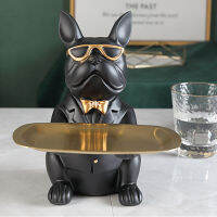 Resin Cool Dog Sculpture Bulldog Decorative Figurine Storage Tray Coin Bank Entrance Key Snack Holder Modern Art Statue Home