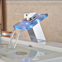 NEW LED Luminous Basin Faucet Copper Waterfall Water Temperature Control Discoloration Table Washbasin Bathroom Sink Mixer Tap