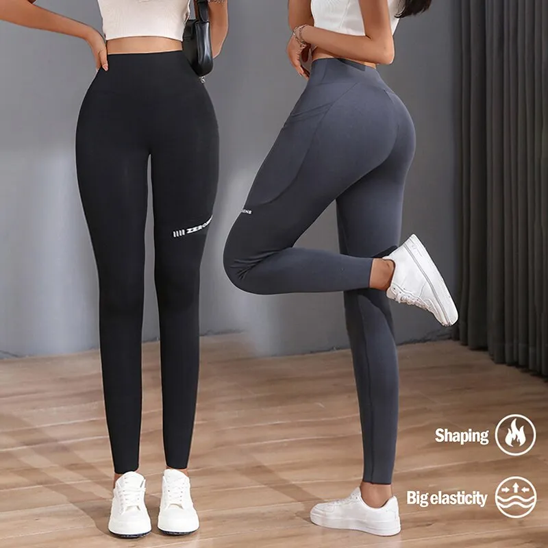 Solid Seamless Leggings With Pocket Women Soft Workout Tights