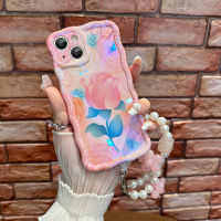 เคสที่มีสร้อยข้อมือไข่มุกสำหรับ Iphone 11 Pro Max 14Promax ดอกกุหลาบสีชมพูภาพวาดสีน้ำมันแฟชั่นเคสโทรศัพท์สำหรับ iPhone 14 13 12 Pro Max 13Promax 12Promax ฝาครอบซิลิโคน TPU ของหญิงสาว