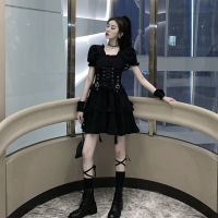 Summer Womens Dark Lolita Cake Skirt with Straps High Waist Japanese Dress